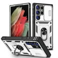 thumbnail image 1 of Jiahe Cover For Samsung Galaxy S23 Ultra Case with Slide Camera Lens Protector,Built-in Rotated Ring Kickstand Heavy Duty Shockproof Magnetic Case Cover,White+Black, 1 of 10
