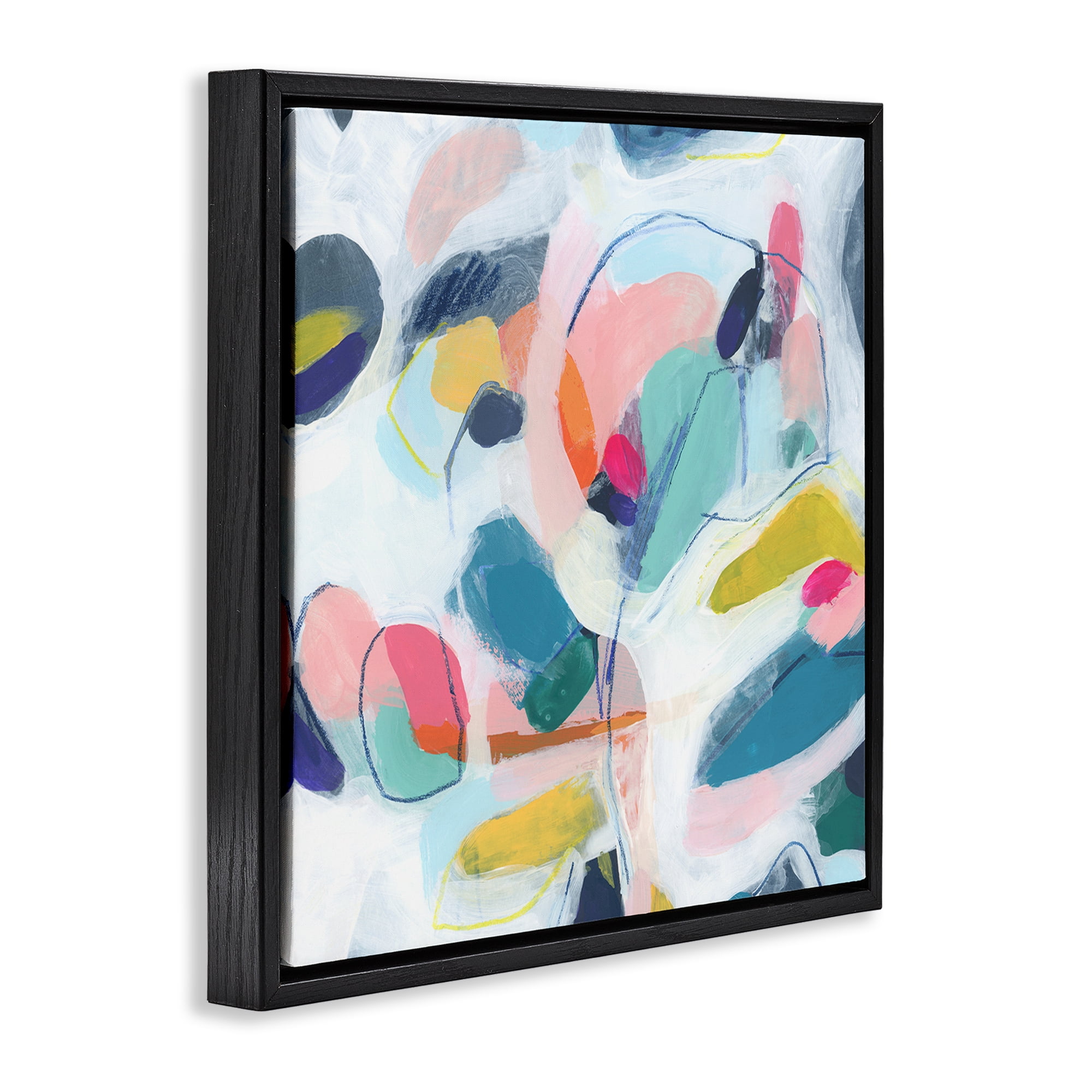 Stupell Industries Fun Shapes Impression Abstract Painting Black Floater Framed Canvas Art Print Wall Art, 18 x 18