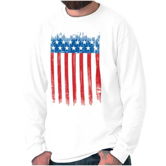 USA Vertical Distressed American Flag Plus Size Long Sleeve Graphic Tee Shirt Brisco Brands 2X