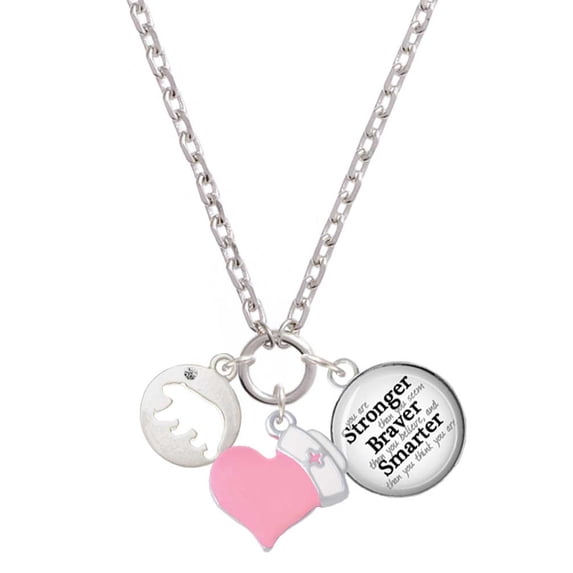 Delight Jewelry Silvertone Bear Silhouette - Light Pink Heart Nurse Strong Zoe Necklace