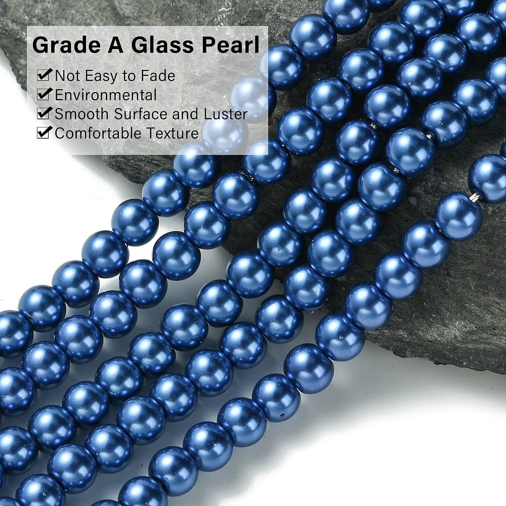 20strands Dyed Glass Pearl Beads Strands Grade A Round Cord Threaded Medium Blue 6mm Hole: 1.2~1.5mm about 70pcs/strand 15.7 inch