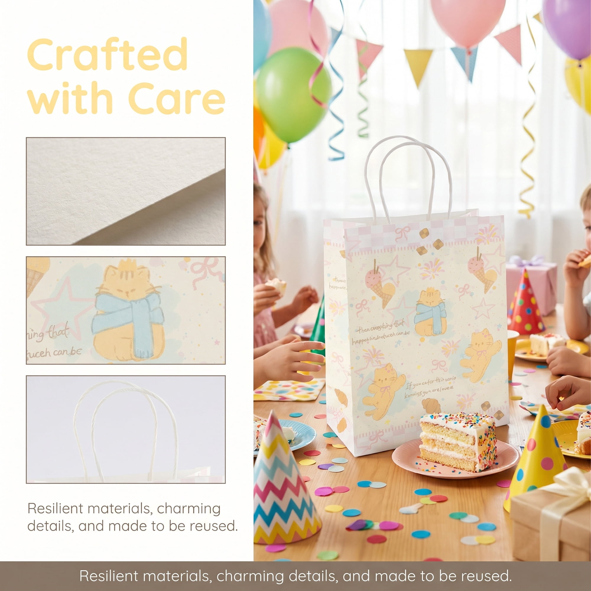 Unique Bargains 6Pcs Thick Cartoon Paper Gift Bags with Handles Bear 8.3" x 4.3" x 10.6"