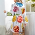 thumbnail image 6 of Sweets And Rainbow Lollipops Pattern Night Robe Long Sleeve V Neck Robe With Belt Women's Sleepwear Dresses, 6 of 9