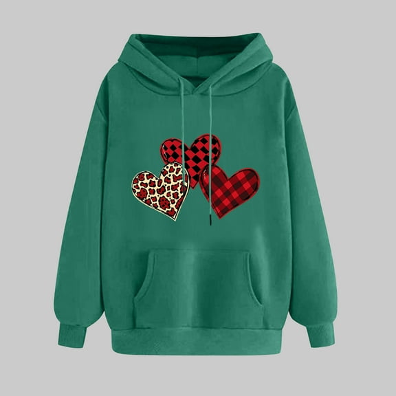 Valentines Day Hoodies for Women, Long Sleeve Hoodie Women, Women's Valentine's Day Printed Winter Hoodie Pullover Tops Long Sleeved Comfortable Sweatshirt