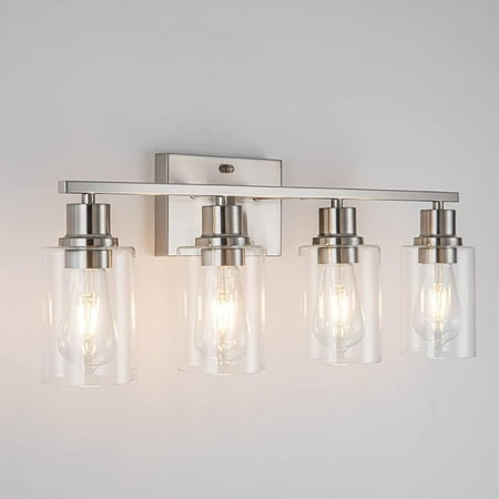 

DiDiBest Brushed Nickel Bathroom Light Fixtures 4-Light Vanity Lights with Clear Glass Shade Wall Sconces for Hallway Farmhouse Living Room Kitchen