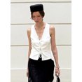 thumbnail image 5 of HH TRAF Elegante chaleco para mujer, moda de verano, con cordones, color sólido, sin mangas, informal, cuello en V, camisetas ajustadas versátiles para mujer, 5 of 5