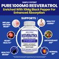 thumbnail image 3 of Simply Potent Resveratrol 1000mg  with Black Pepper Supplement for Anti-Aging, Skin & Heart Health, Immune System, Brain Function & Digestive Support, 90 Caps, 3 of 9