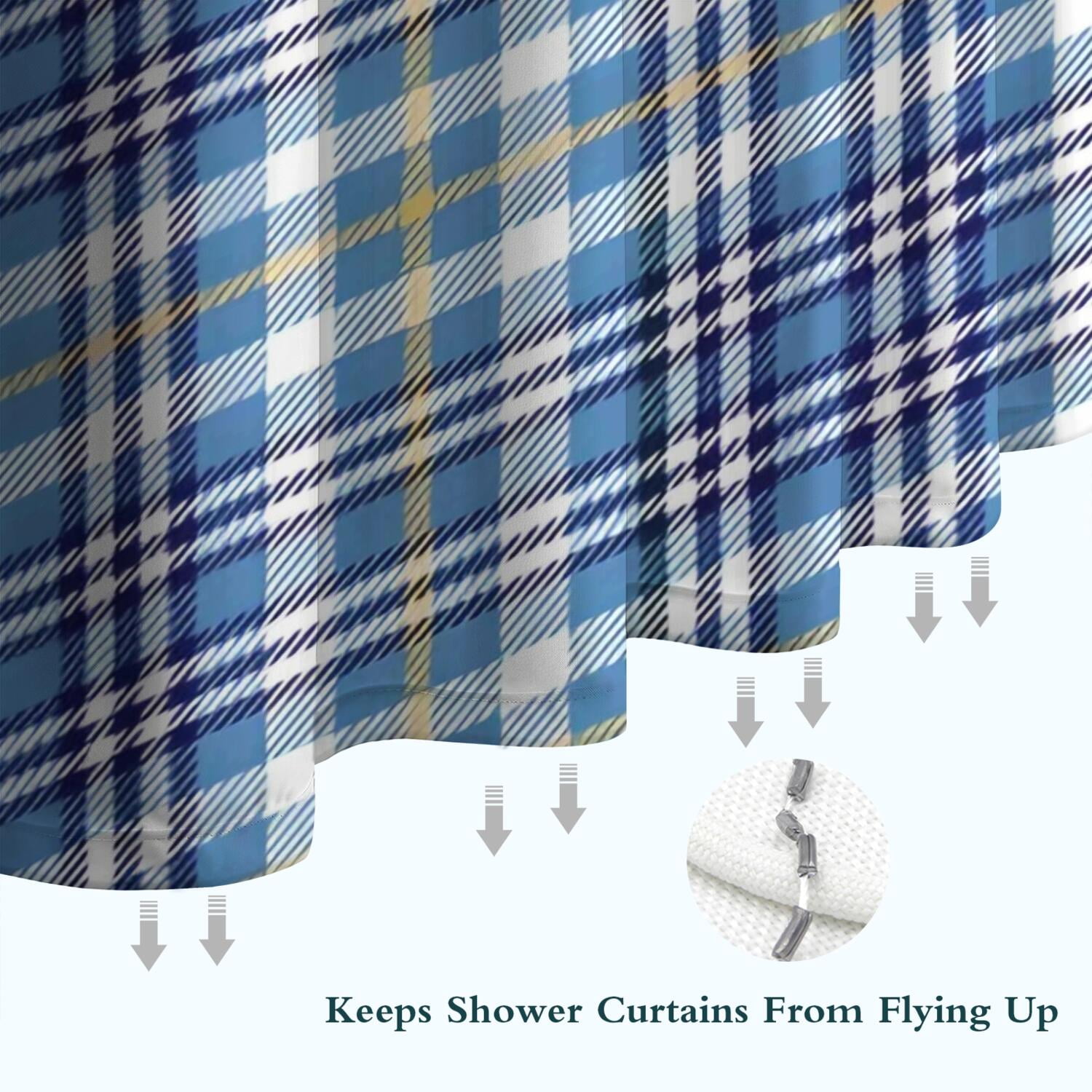 Blue White and Yellow Checkered Pattern Shower Curtain 72"x72" ,Bathroom Decorative Shower Curtains Set with 12 Hooks,Modern Waterproof Washable Shower Curtain