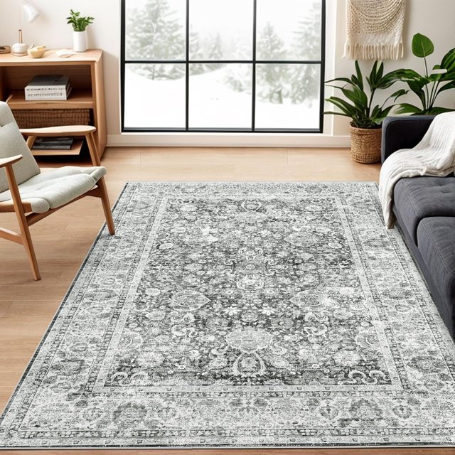 Boho Vintage Round Rug ft- Faux Wool Dreely Washable Area Rug Small Distressed Throw Rugs Floor Carpet for Door Mat Entryway Bedrooms Laundry (Round - ; Diameter Border )