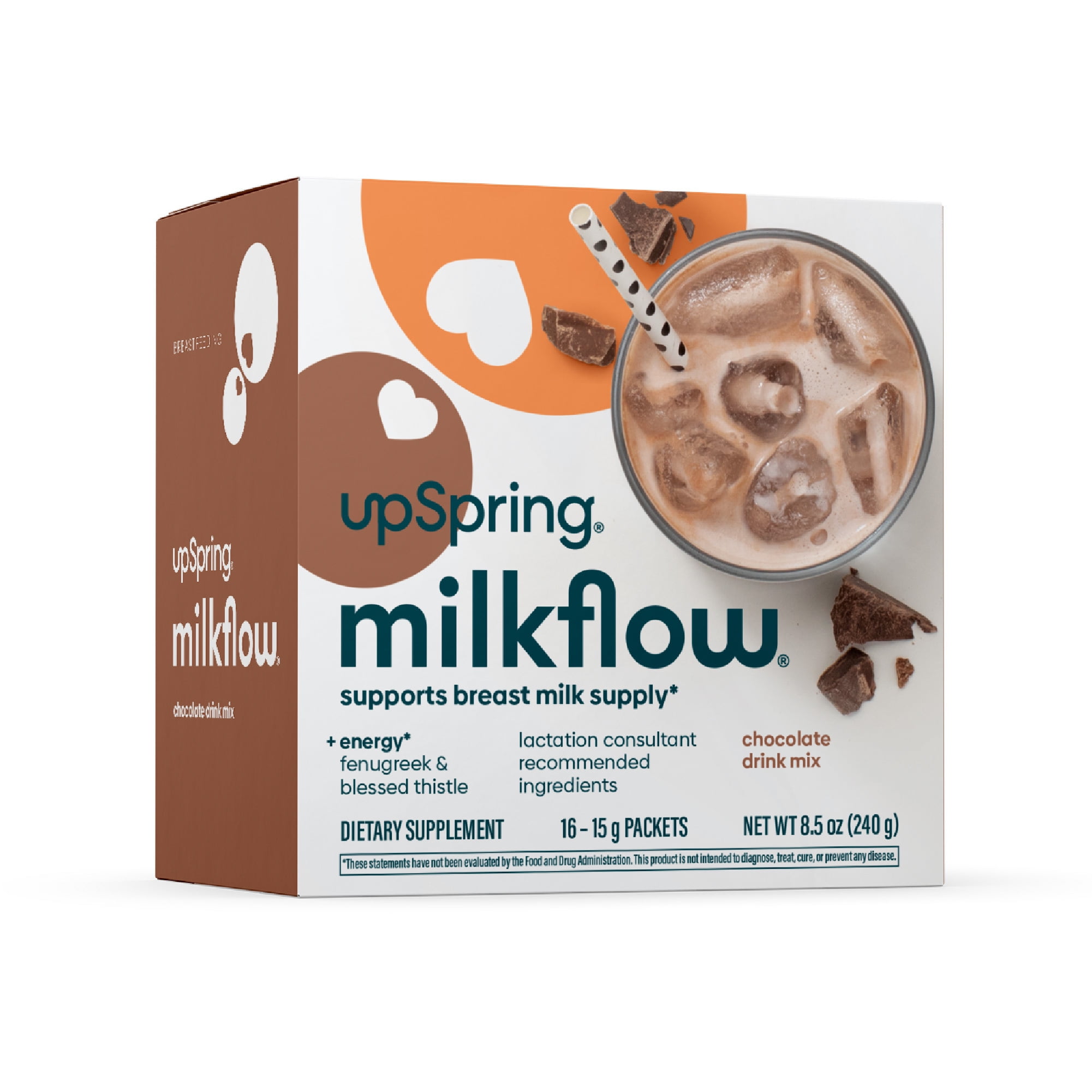 (2 pack) UpSpring Milkflow Fenugreek & Blessed Thistle Breastfeeding Drink Mix, Chocolate, 16 Count