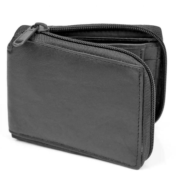 Worth-Buy Men's Bifold Genuine Leather Wallet with Zipper, Multi-Pocket Storage & ID Window