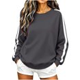 thumbnail image 2 of Womens Sweatshirts Crewneck Side Stripe Relaxed Fit Pullover Lightweight Long Sleeve Casual Fall Winter Top, 2 of 8