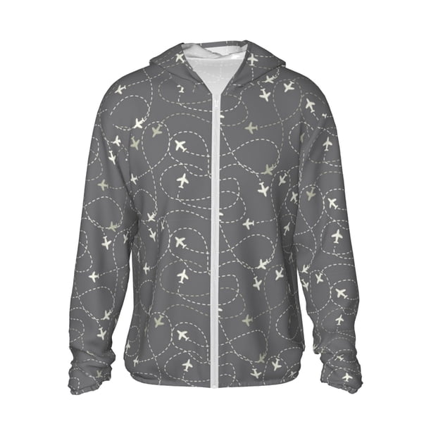 Fotbe Airplane Routes Around The World Chaqueta con Protección Solar UPF 50+ para Hombre y Mujer, Camisa con Capucha y Bolsillos-Small