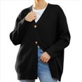 thumbnail image 2 of Suéteres de Rayas para Mujer, Suéteres de Botones Grandes, Cuello en V, Prendas de Punto Sueltas. Negro M, 2 of 7