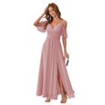 thumbnail image 1 of Vestido de dama de honor Stylefun de gasa rosa empolvado con hombros descubiertos, 1 of 7