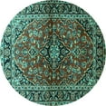 thumbnail image 1 of Ahgly Company Indoor Round Medallion Turquoise Blue Traditional Area Rugs, 8' Round, 1 of 4