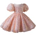 thumbnail image 3 of Vestidos cortos de desfile de lentejuelas para niñas, vestido de fiesta para niña con hombros descubiertos, color plateado y blanco, 3 of 5