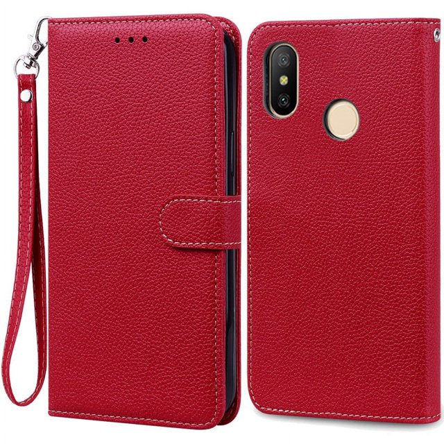 For Redmi Note 6 Pro Case Xiaomi Redmi 6 Pro Soft TPU Wallet Leather Case For Xiaomi Redmi 6 Case Note 6 Pro Flip Cover Fundas Dark Red -Strap For Redmi 6