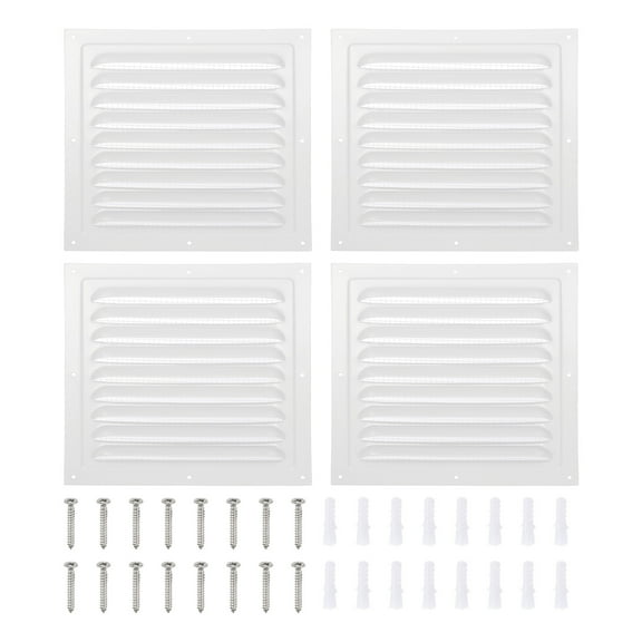 Uxcell 8x8" Gable Vent Cover, Aluminum Alloy Rectangular Floor Air Vent Covers Metal Soffit Return Grille with Screen Mesh and Screw 4 Pcs