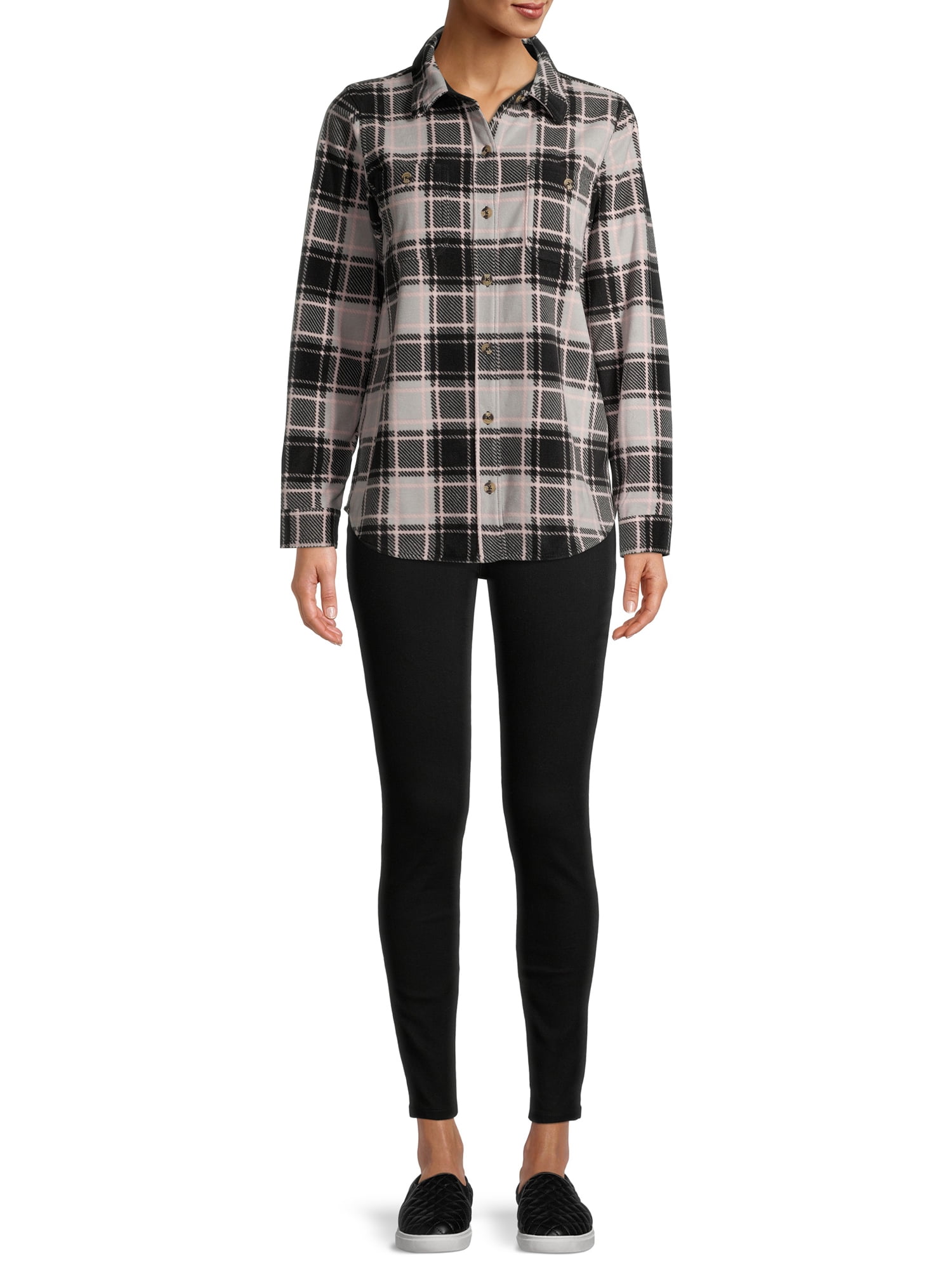 Time and Tru Long Sleeve Relaxed Fit Checked Plaid Jacket (Women's) 1 Pack