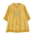 thumbnail image 5 of Women's Floral Embroidery Chinese Blouse - Long Sleeve Cotton Linen Top with Jacquard & Sheer Mesh, Boho Chic Button-Down Shirt with Frog Fasteners, 5 of 5