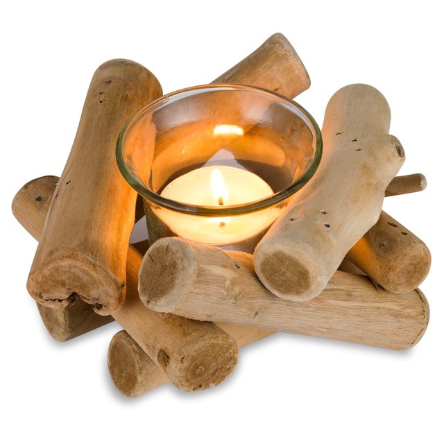 Portavelas de madera hecho a mano con taza de cristal, estilo rústico costero, para decoración del hogar, Altar del hogar