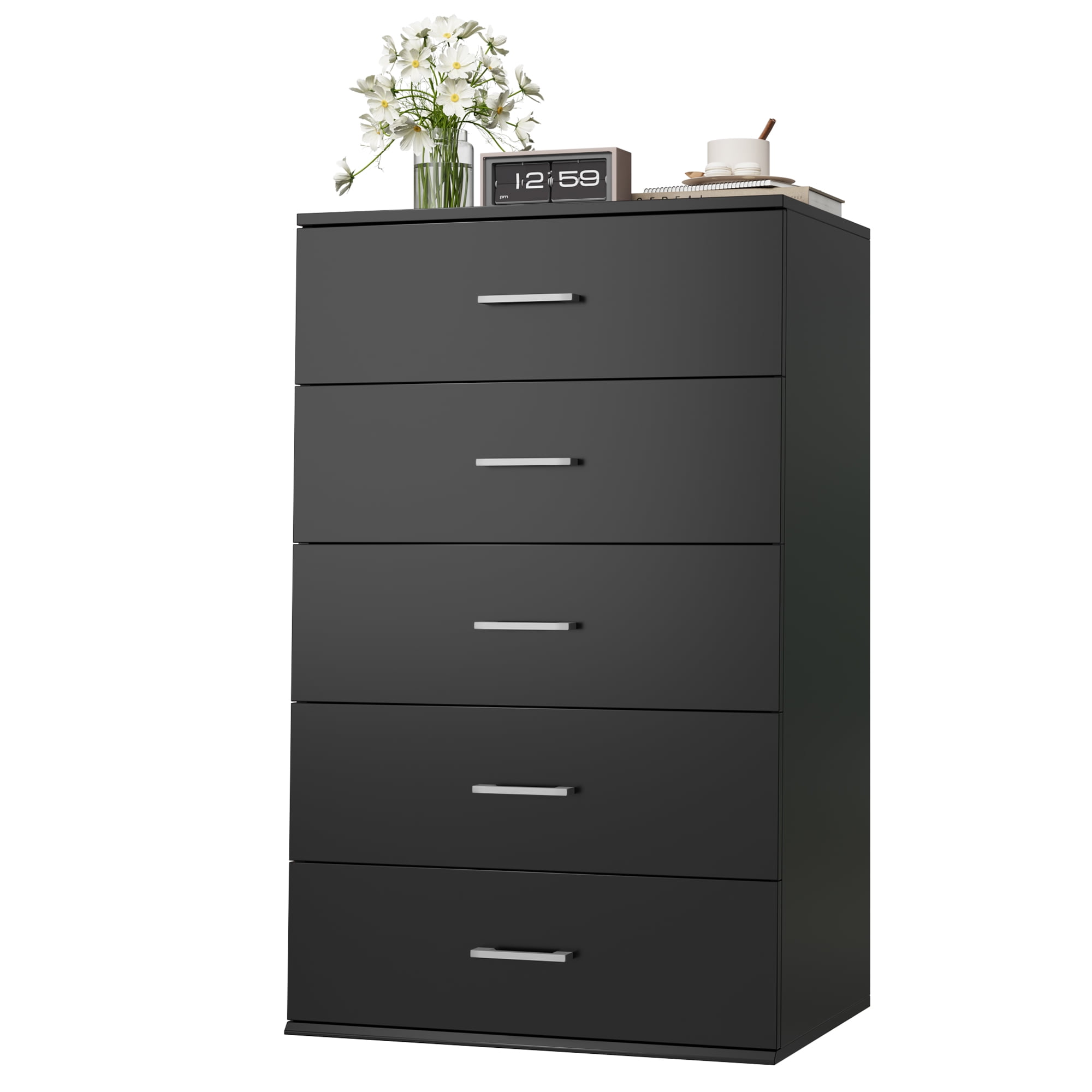 "Homfa 5 Drawer Dresser, Black Vertical Bedroom Storage, MDF, 23.6""L x  17.4""W x 39.2""H" - Walmart.com
