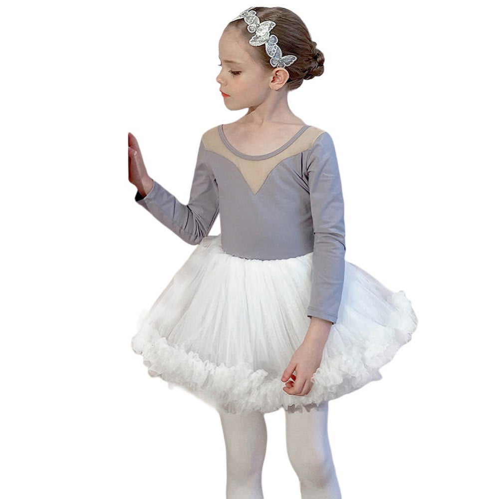 Girl Ballet Dance Dress Bubble Sleeve Dancewear Kids Leotard Tutu Skirt Costumes 
