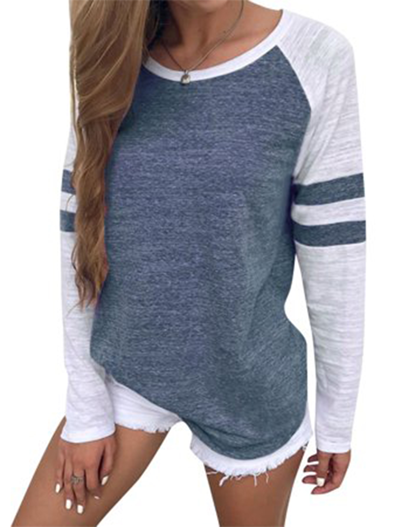 Fiere Mens Loose Fit Round Neck Stripes Long Sleeve Pullover Shirts Top