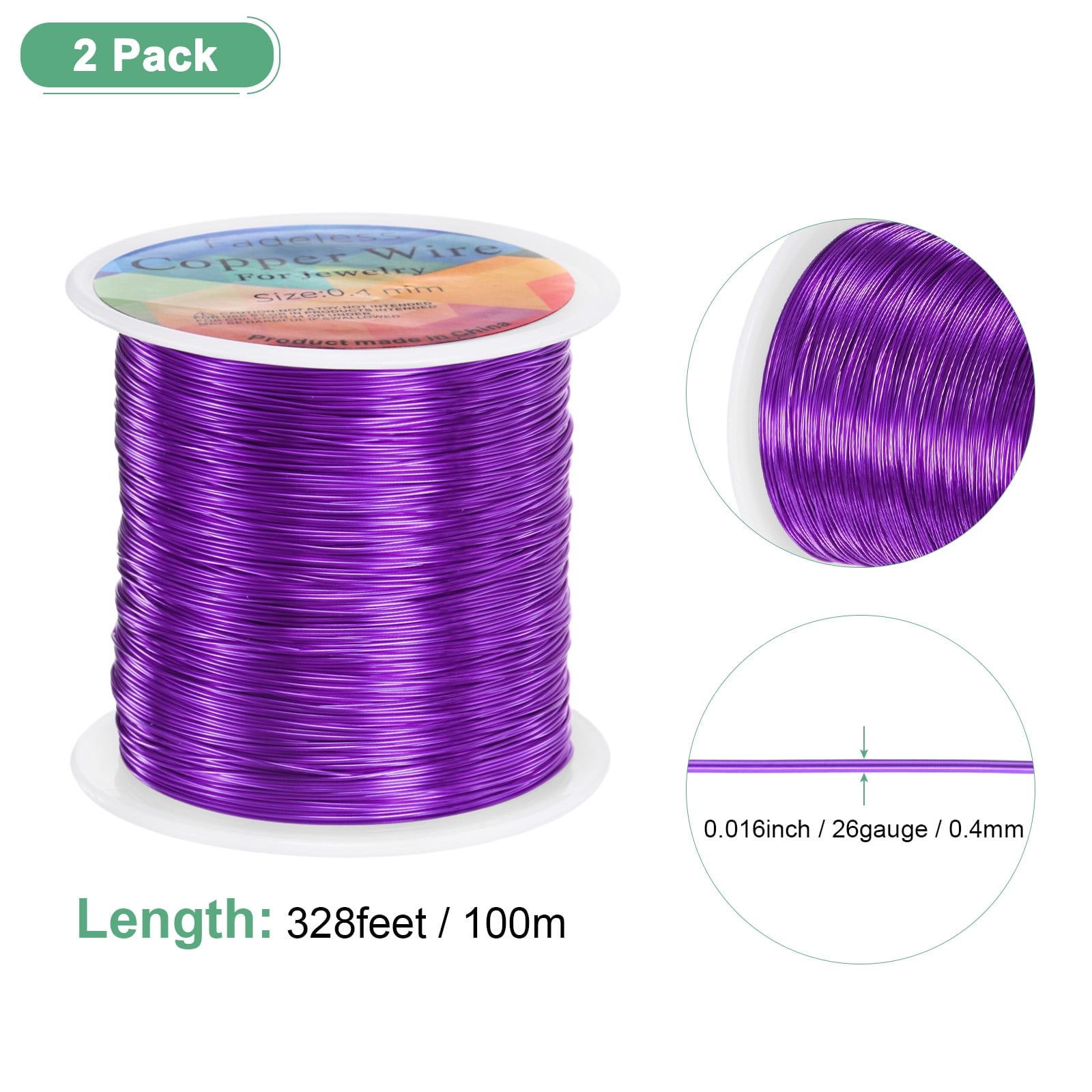 Uxcell 2 Rolls 0.4mm Jewelry Wire 26 Gauge 328FT Copper Beading Wire Jewelry Making Planting Weaving DIY 100M Purple