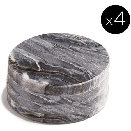 

LampLust Real Marble Coasters for Drinks - Set of 4 Round Dark Grey Marble Coasters 4 Inch Diameter Natural Stone Mid Century Modern Coffee Table Decor