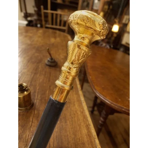 Global Antiques Antique Vintage Telescope Brass Handle Stick Wood Walking Stick Victorian Wooden Walking Stick Canes