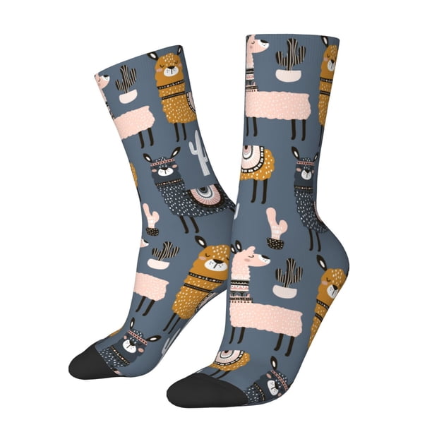 Fotbe Llama and Cactus Calcetas Largas con Estampado para Hombre y Mujer – Calcetas de Compresión Transpirables y Elásticas, Viajar y Uso Diario Talla 5-11