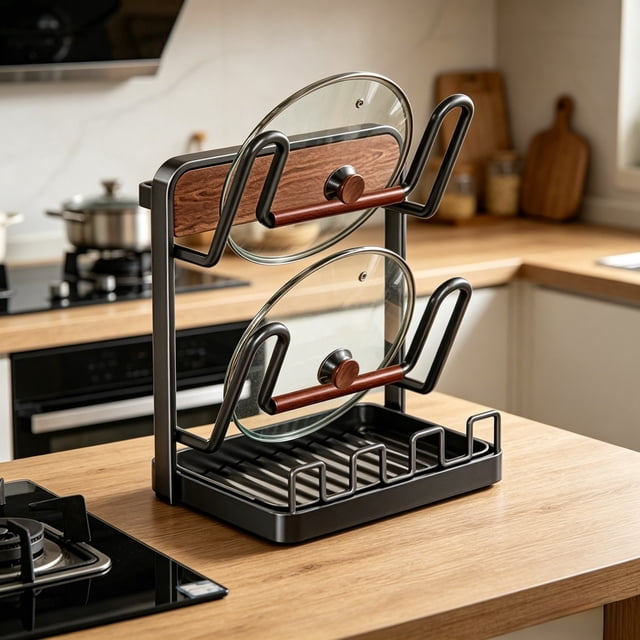 Outdor Wall Mounted Kitchen Organizer Rack For Lids Cutting Boards And Utensils With Use Countertop Space Saving Design
