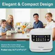 Bluebow Digital Rice Cooker, 6-Cup/2.1QT Small Rice Maker, 10 Presets, 24-Hour Delay Timer & Keep Warm, Non-Stick Inner Pot, White