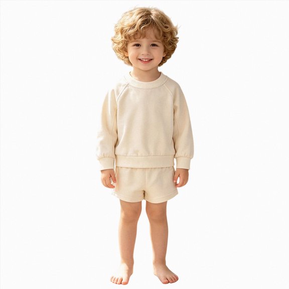 yboeqw Kids 2Pcs Winter Outfits Toddler Boys Long Sleeve Solid Clothing Crewneck T-Shirt and Comfy Shorts Clothes Set Khaki,Size 11-12Years