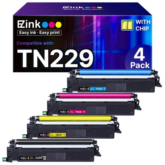 E-Z Ink Compatible Replacement for Brother TN229 TN229xl Toner Cartridges 4 Pack High Yield for MFC-L3780CDW HL-L3280CDW MFC-L3720CDW HL-L3220CDW HL-