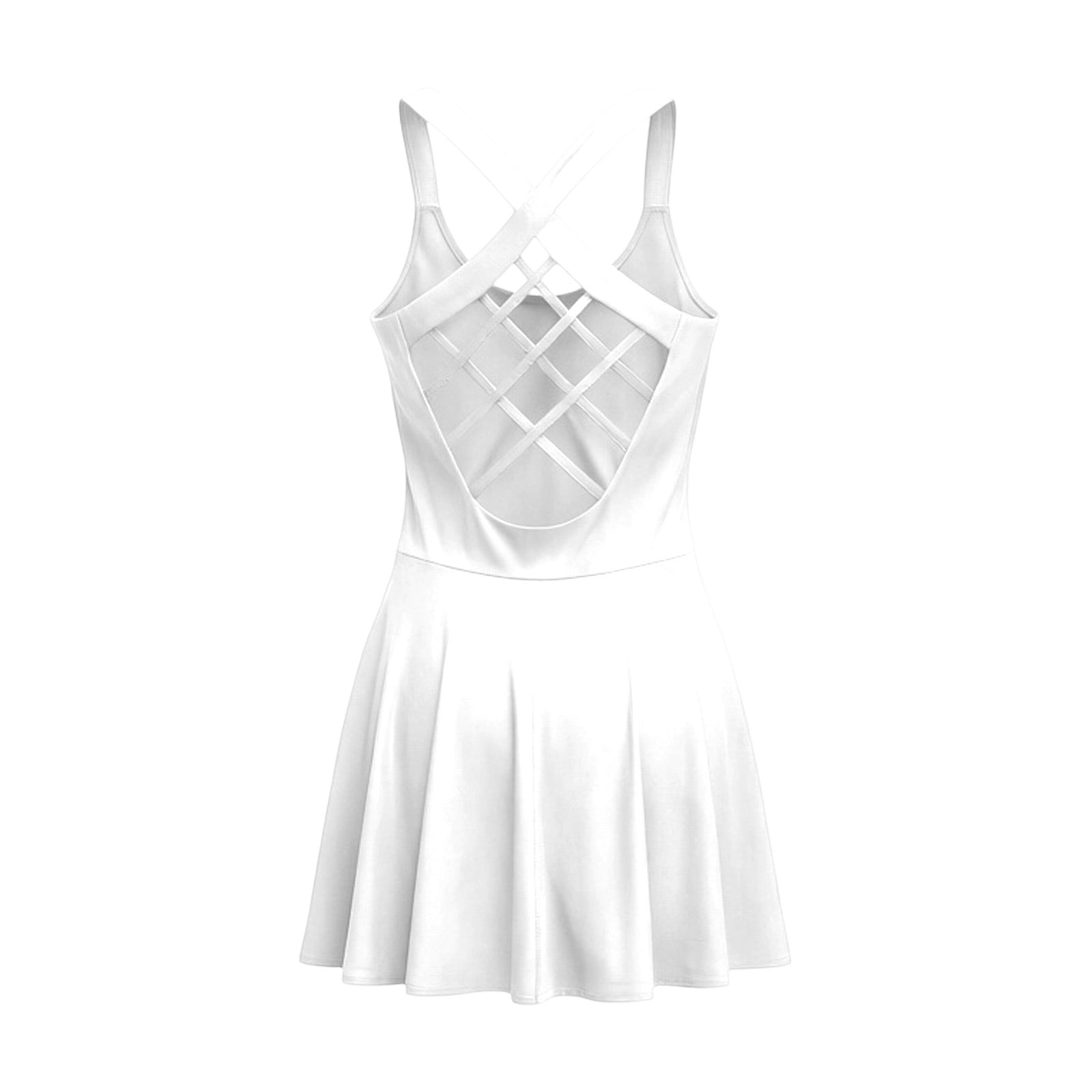 Wang6 Tennis Dress for Women Sleeveless Golf Dresses Ruffle Hem Backless Workout Athletic Gym Dresses Beach Mini Dress White L