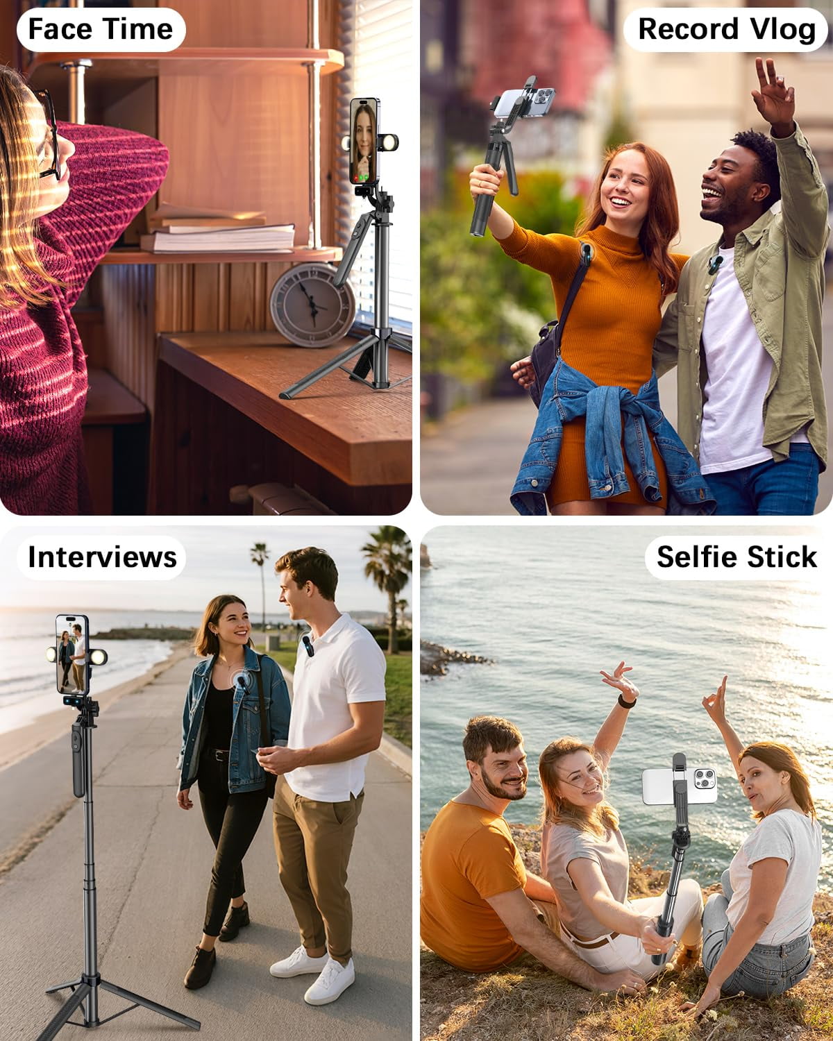 Content Creator Essentials Kit for iPhone/Android, 71" Adjustable Phone Tripod with Light, Wireless Remote & Microphone