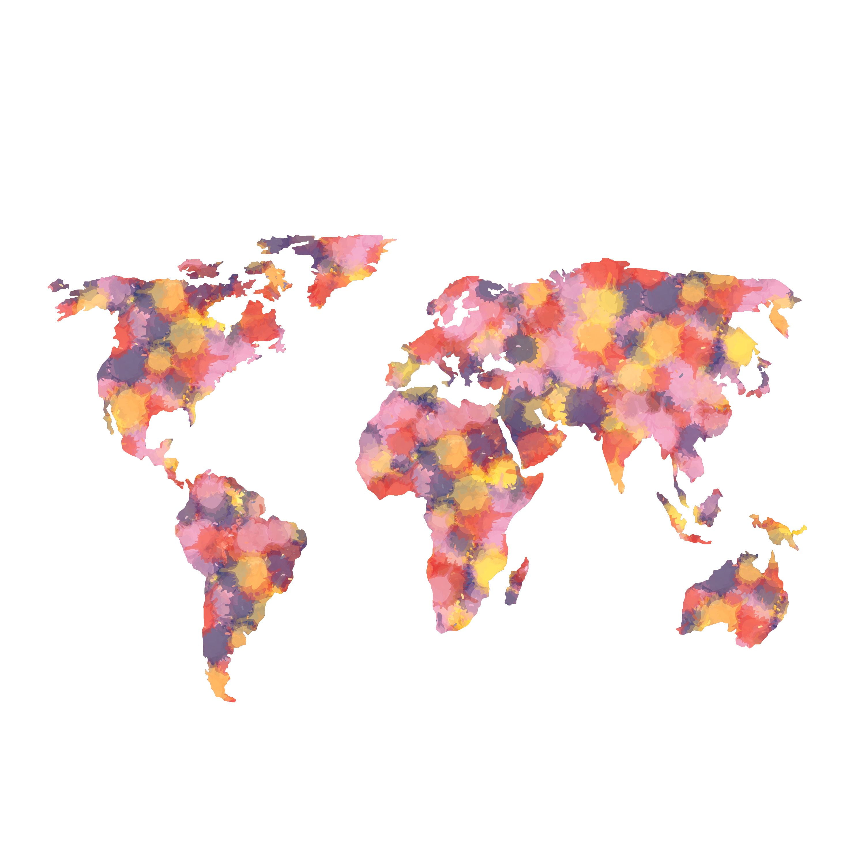 WORLD MAP World Map Decor Watercolor Paint Splat Design Removable