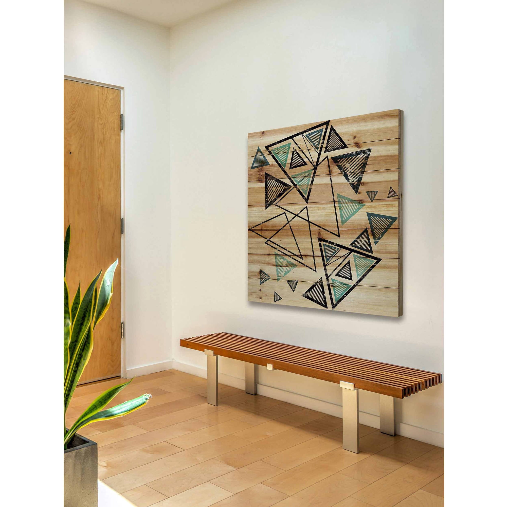 Marmont Hill - "Triangles in Motion" Painting Print on Natural Pine Wood