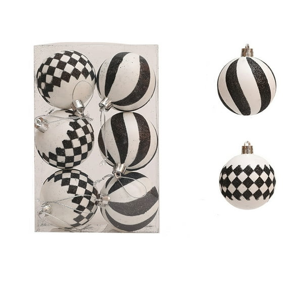 PEIBang Black and White Christmas Ornaments Set,6Pcs Christmas Ornaments for Tree Decorations,Shatterproof Hanging Ball Bulk for Xmas Holiday Home Party Decor