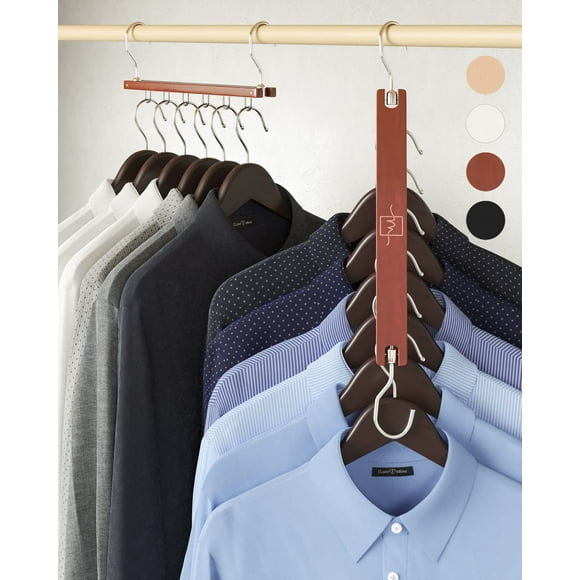 MORALVE Perchas para armario que ahorran espacio – Paquete de 4 organizadores de camisas de madera de haya europea con gancho giratorio de 360° – Perchas plegables para ahorrar espacio y organizar el