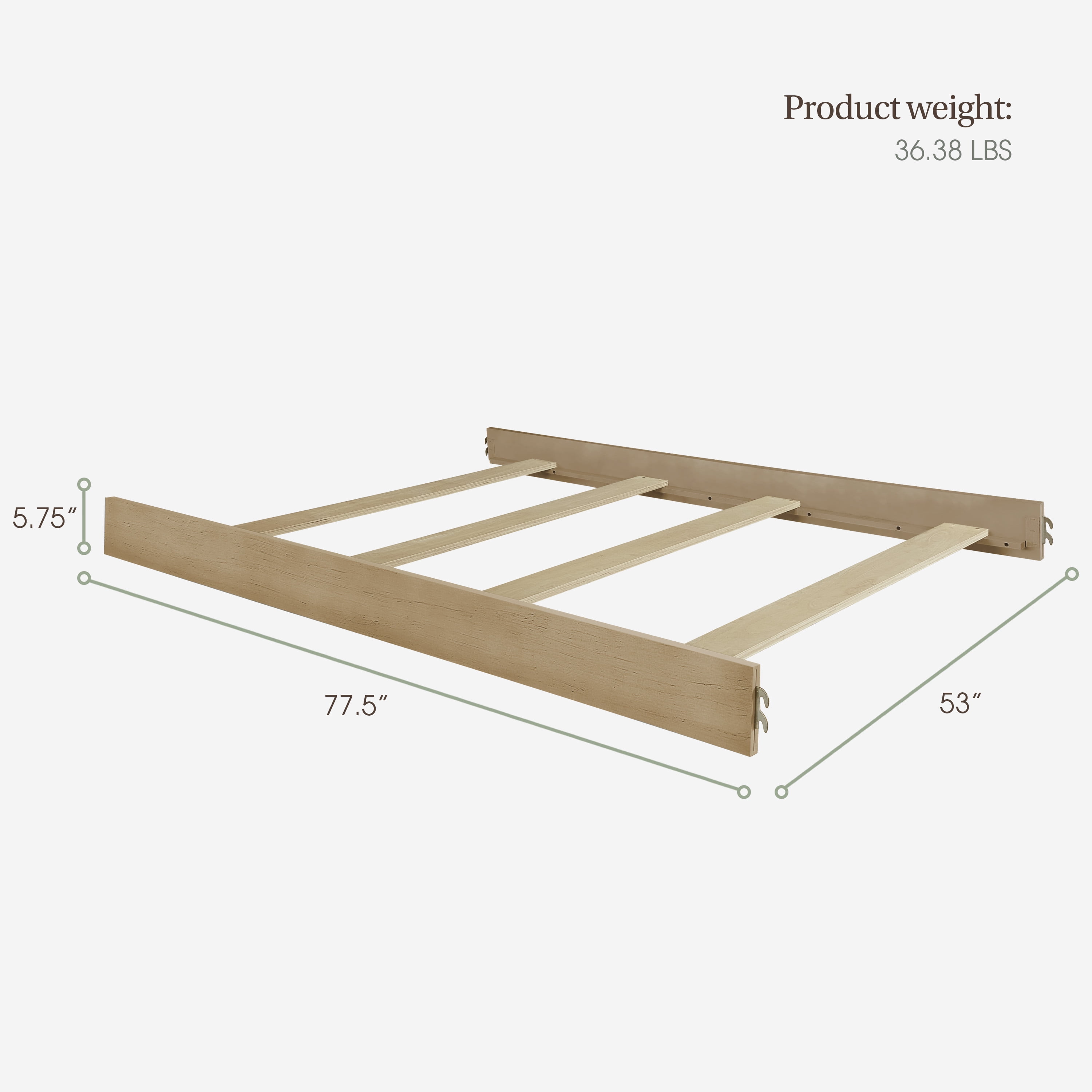 Evolur Evolur Convertible Crib Wooden Full Size Bed Rail, Alpine Oak