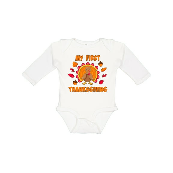 Inktastic My First Thanksgiving with Cute Turkey Boys or Girls Long Sleeve Baby Bodysuit