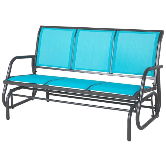 Demi Bonn 3-Person Outdoor Patio Glider Bench, Porch Glider Swing with 3 Seats, Breathable Mesh Fabric, Metal Frame, Outdoor Glider Chairs for Porch, Balcony, Poolside, Blue