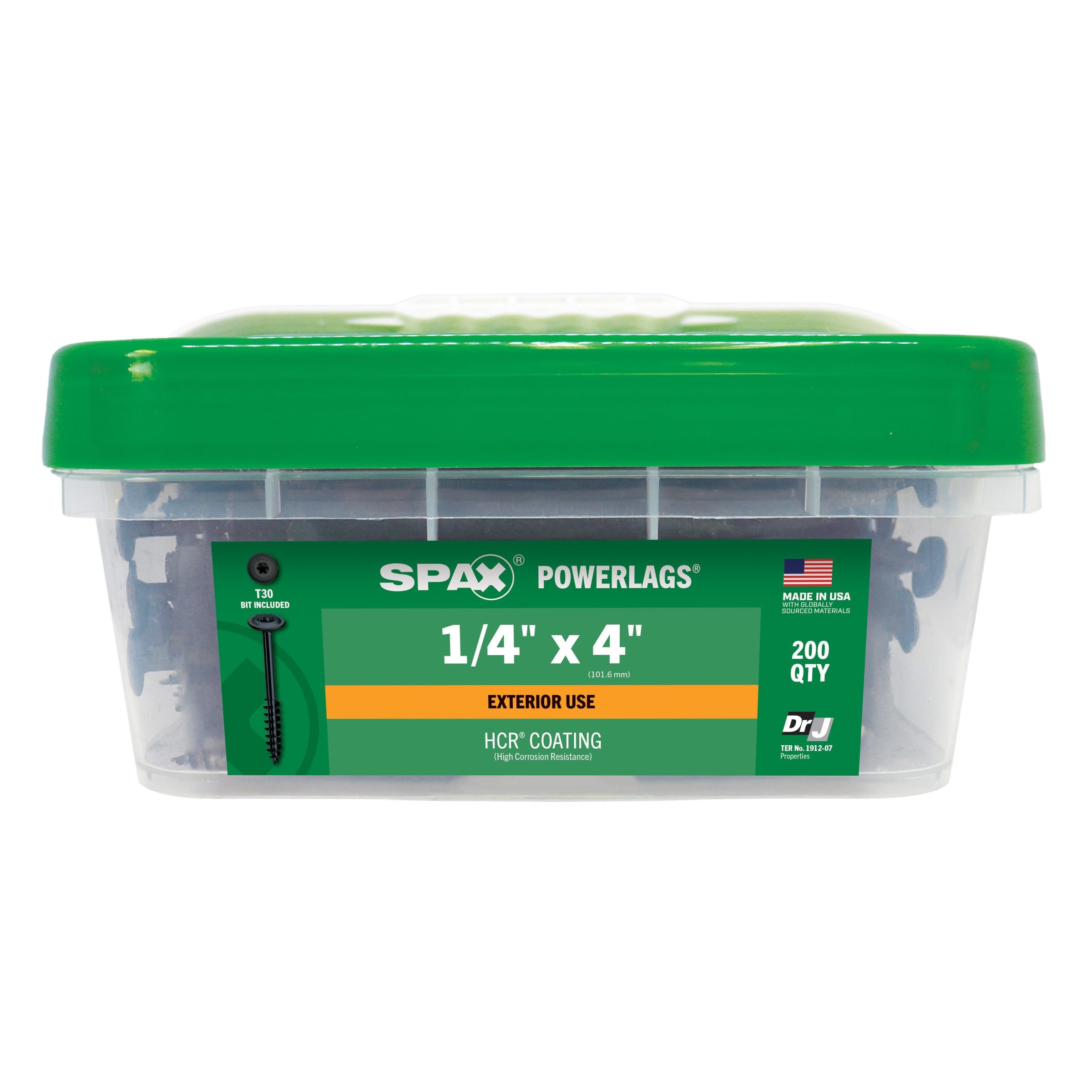SPAX 1/4" x 4" Exterior Structural Wood Lag Screws Powerlags Washer Head T-Star 200 EA Bulk Mini Bit Included Heavy Duty Rust Resistant
