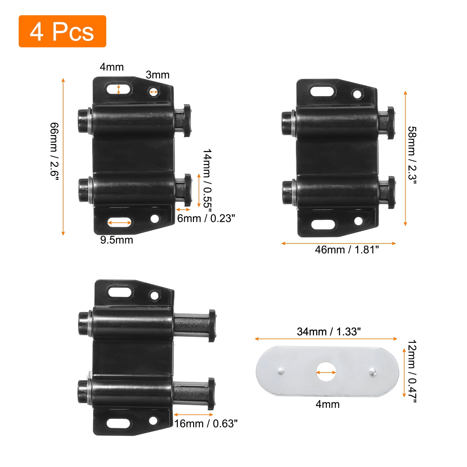 Unique Bargains Push to Open Pressure Touch Release Latches for Cabinets Black