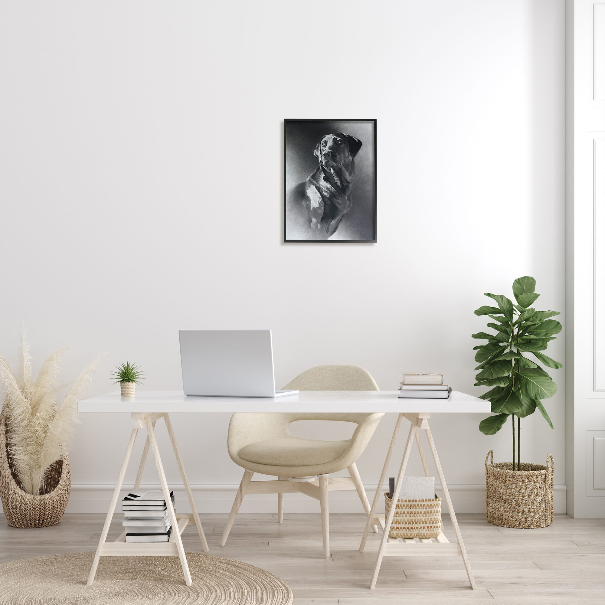 Stupell Industries Charcoal Pencil Labrador Dog Portrait Vintage Pet Animals & Insects Drawing Black Framed Art Print Wall Art, 16 x 20