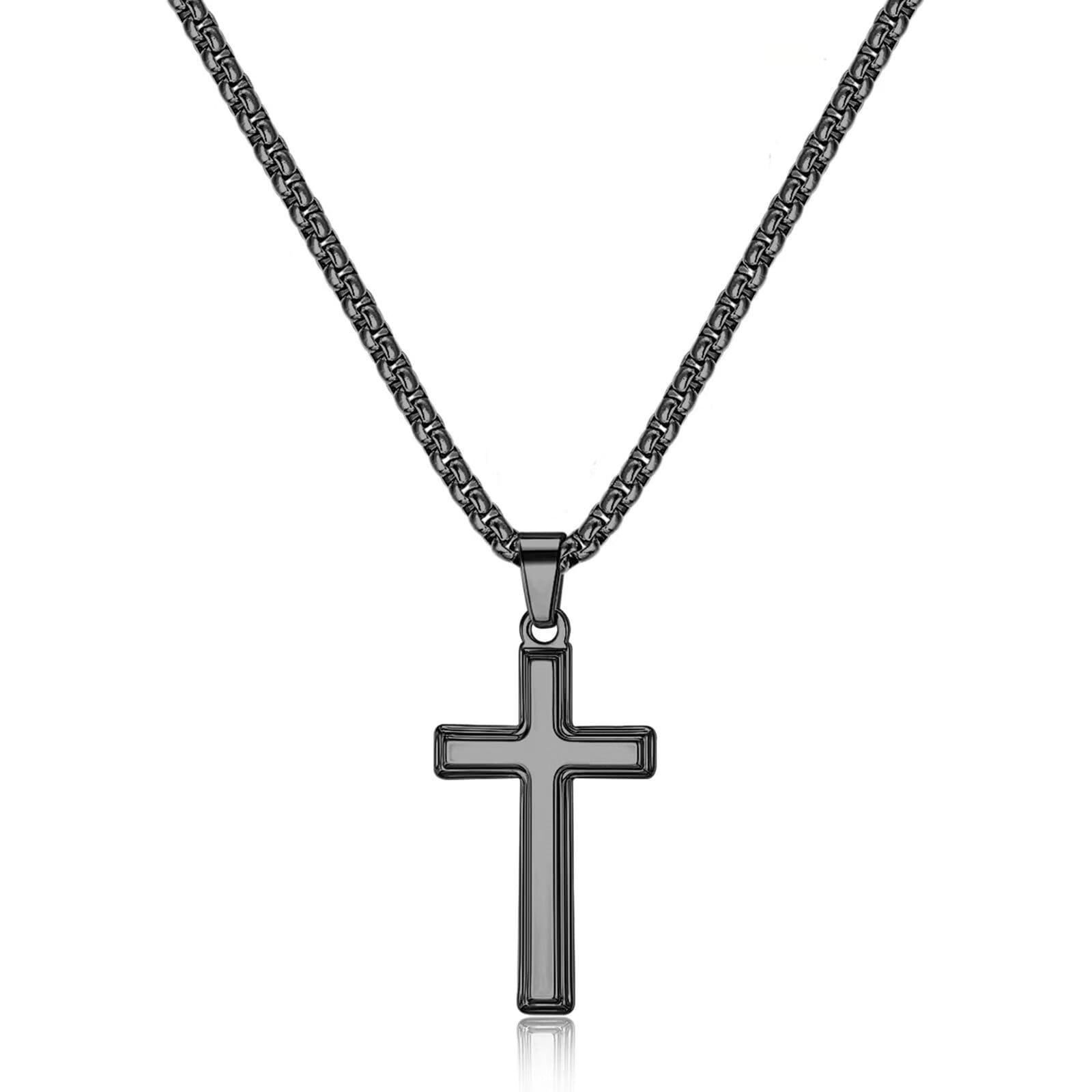 AUNOOL Cross Necklace Gifts for Men Silver/Gold/Black Cross Necklace